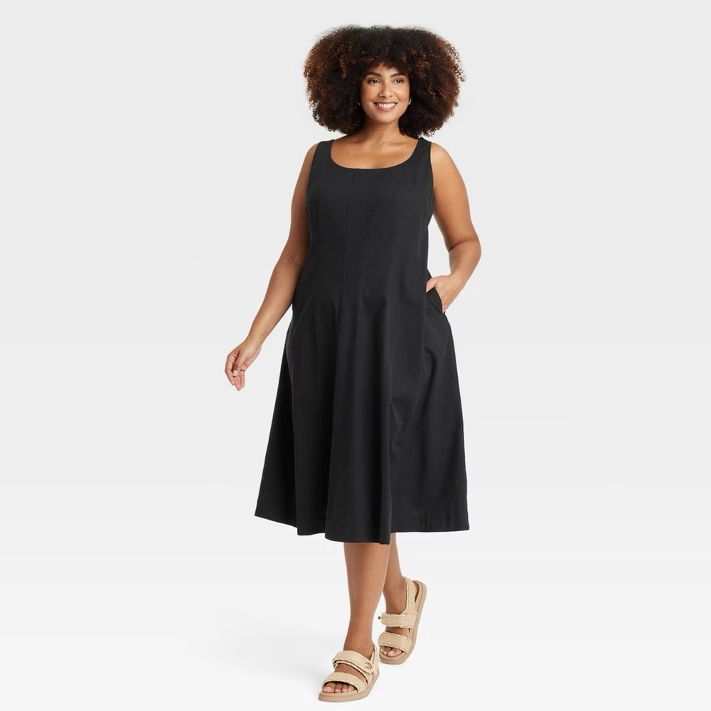 a new day Corset Midi A-Line Fit And Flare Lyocell Dress Black Size L | NWT